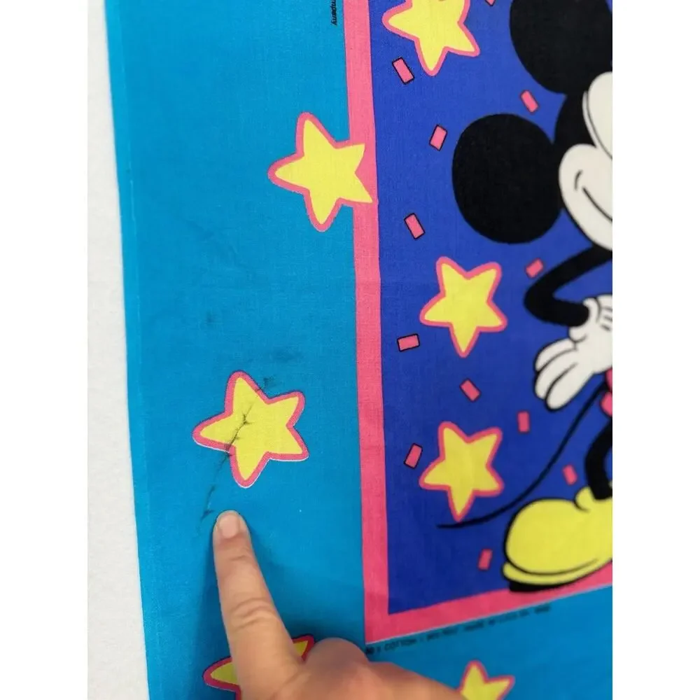 VTG 80s Disney Mickey Mouse Star Handkerchief Scarf Bandana Western Cartoon Blue